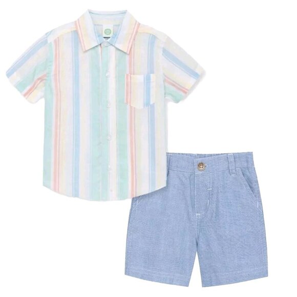 Little Me Baby Infant Boy 2 Pcs Multicolor Stripe Woven Short Set Sz. 2T NEW - Picture 1 of 4